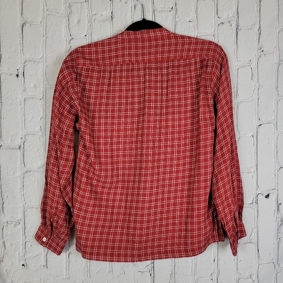 Doen Holde rouge red cottage plaid long sleeve button front shirt top - Picture 6 of 14